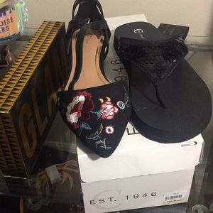 Cato Floral Embroidered Flat and Black Flip Flop